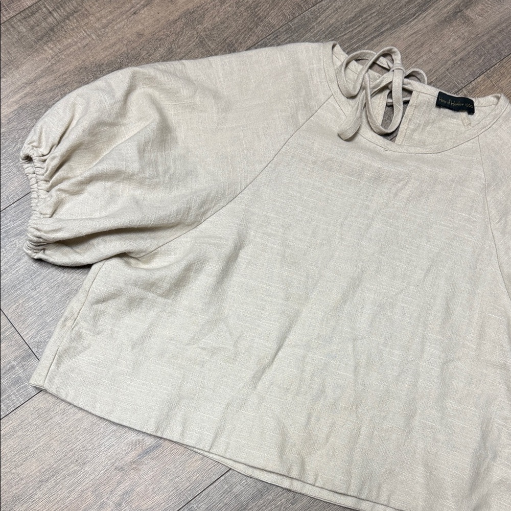 NWOT House of Harlow 1960 Linen Rayon Cream Balloon Sleeve Top - Picture 5 of 9